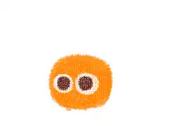 Orange fuzzy blob with eyes