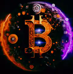 Glowing Bitcoin Symbol with Gears and Energy