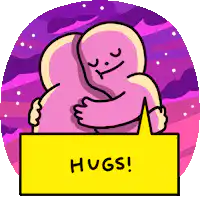 Two pink blobs hugging with HUGS text