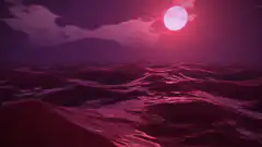 Pink moon over purple ocean