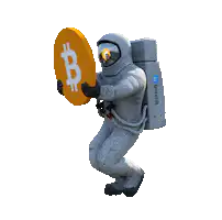 Astronaut holding a Bitcoin coin