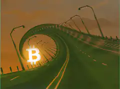 Bitcoin symbol on a looping highway