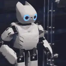 white robot raises arms