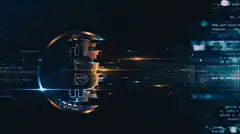 Bitcoin with digital glitch effect
