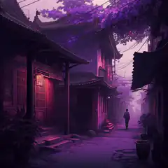 purple alleyway with walking figure