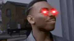 Man with glowing red laser eyes