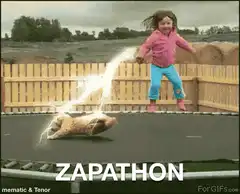 Zapathon girl jumping on dog