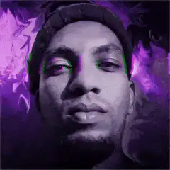 Man with purple laser eyes