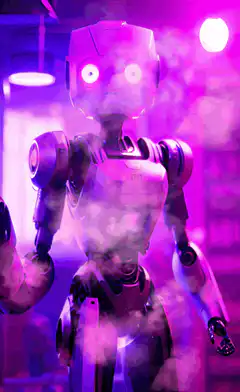 Robot in purple smoke