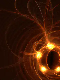 Orange fractal spiral with glowing particles