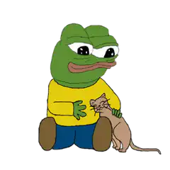 Pepe hugging a cat