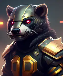 Cybernetic raccoon warrior