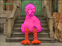 Big Bird sitting on steps