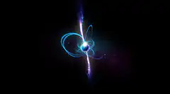 glowing atom with energy beam
