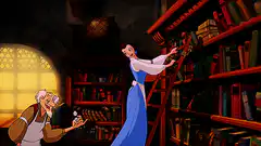 Belle singing in the library