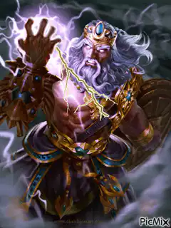 Zeus wielding lightning