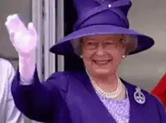 Queen Elizabeth II waving in purple