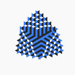 Rotating isometric blue and black cubes