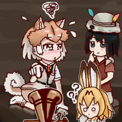 Anime girl sitting on toilet with friends