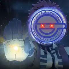 Dio holding a glowing orb with spinning text