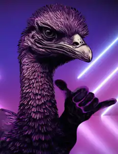 purple ostrich shaka sign