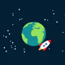 Rocket flying around Earth in space