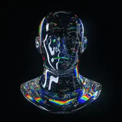 Rotating iridescent glass head bust