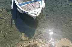 small boat in clear water