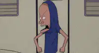 Beavis screaming in a blue hoodie