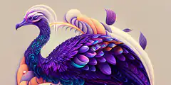 Stylized purple bird with flowing feathers