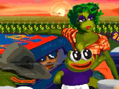 Pixel art Pepe and green woman picnic