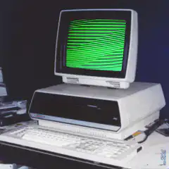 Vintage computer with green screen