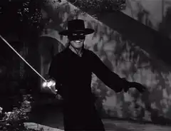 Zorro drawing a Z with his sword