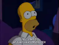 Homer Simpson staring at a hairy drumstick