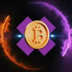 Bitcoin coin with purple and orange energy rings
