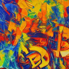 Colorful abstract painting with Bitcoin symbol