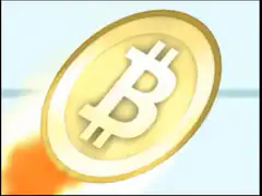 Bitcoin coin flying with fire