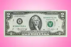 Two Dollar Bill on Pink Background