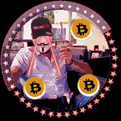 Guy with laser eyes and Bitcoin coins