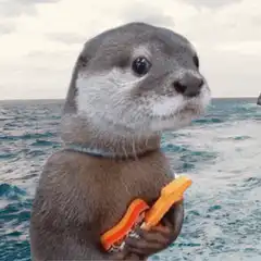 Otter holding a guitar and a french fry