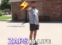 Man holding basketball with lightning bolt ZAPS IS LIFE