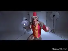 Man in fur hat and vest dancing