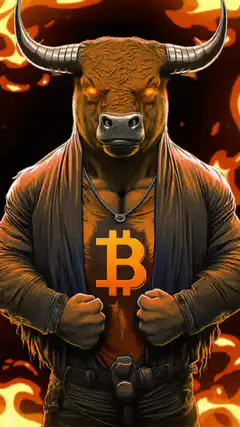 Bitcoin Bull with glowing eyes and lightning
