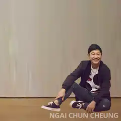 Man sitting with floating art head
