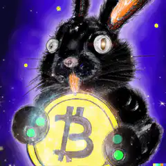 Black rabbit holding bitcoin