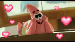 Patrick Star surrounded by pixel hearts