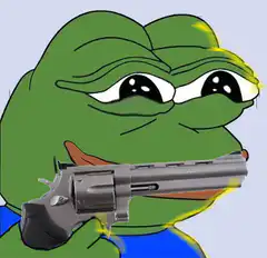 Pepe the Frog with a revolver
