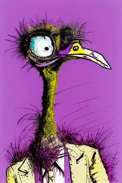 ostrich in suit with giant eye
