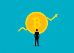 Man looking at rising bitcoin