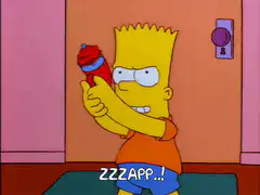 Bart Simpson with water gun saying zzzapp
